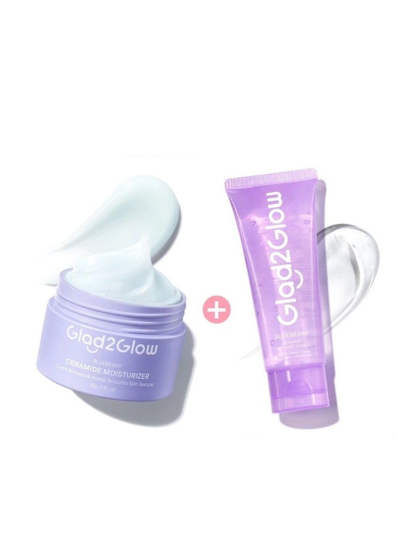 Glad2Glow Complete Set: Blueberry Ceramide Moisturizer 30g with Blueberry Ceramide Low pH cleanser 70ml - Skin Barrier Repair and Acne Moisturizer - Image 1