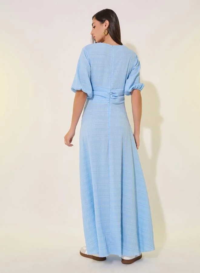 Take Two Textured V-Neck Puff Sleeve Maxi Dress