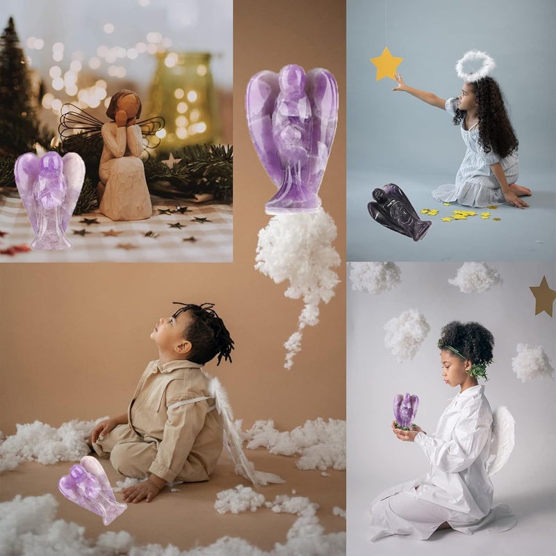 Luckam 1.5 Inch Amethyst Crystal Angel Figurine, Healing Gemstone, Reiki Healing Crystal Gifts for Kids Friends Family Anxiety Decoration Pocket Guardian Angel Love Peace Energy - Image 3