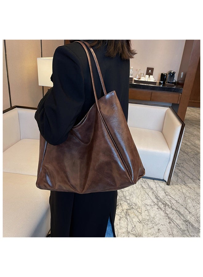 حقيبة كتف نسائية بتصميم كلاسيكي متعدد الاستخدامات، حقيبة كبيرة الحجم، حقيبة سفر كاجوال (لون القهوة) - Image 2