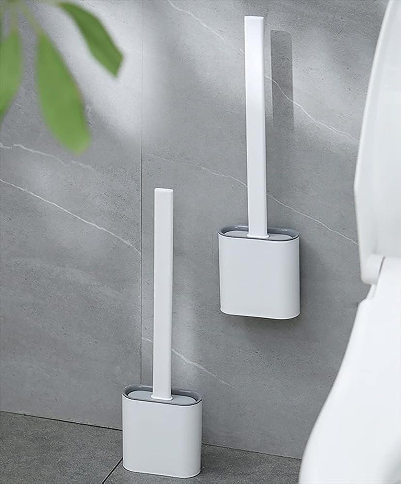 Spaceshoop Flexible Silicone Toilet Brush - Bathroom Toilet Brush with No-Slip Long Plastic Handle and Quick Drying Holder Kit (Flooring/Wall Mounted),Toilet Brushes and Holders with Clean Silicone Bristle - Image 4