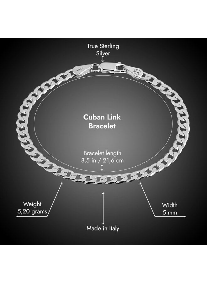 QUADRI - سلسلة كوبية من الفضة الإسترلينية عيار 925، مصنوعة في إيطاليا، معتمدة - سوار للنساء والرجال والأولاد والبنات - من 7 إلى 9 بوصات - قطع ماسي 5 مم - صندوق هدايا متضمن - Image 2