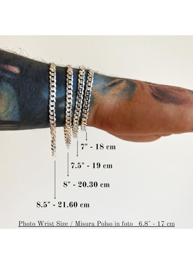 QUADRI - سلسلة كوبية من الفضة الإسترلينية عيار 925، مصنوعة في إيطاليا، معتمدة - سوار للنساء والرجال والأولاد والبنات - من 7 إلى 9 بوصات - قطع ماسي 5 مم - صندوق هدايا متضمن - Image 5