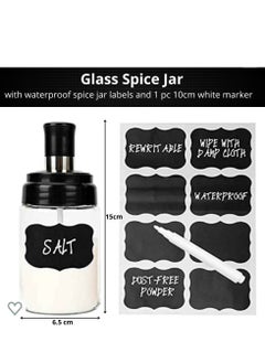SARI SARI Borosilicate Set of 4 Glass Spice Jars with spoon cover for spice organizer, Condiment Pots with 8 waterproof spice jar labels and 1 marker, Seasoning bottle with Airtight Cap 250ml (8.45oz)  - Image 2