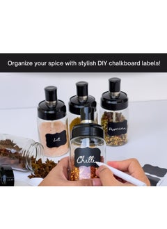 SARI SARI Borosilicate Set of 4 Glass Spice Jars with spoon cover for spice organizer, Condiment Pots with 8 waterproof spice jar labels and 1 marker, Seasoning bottle with Airtight Cap 250ml (8.45oz)  - Image 4