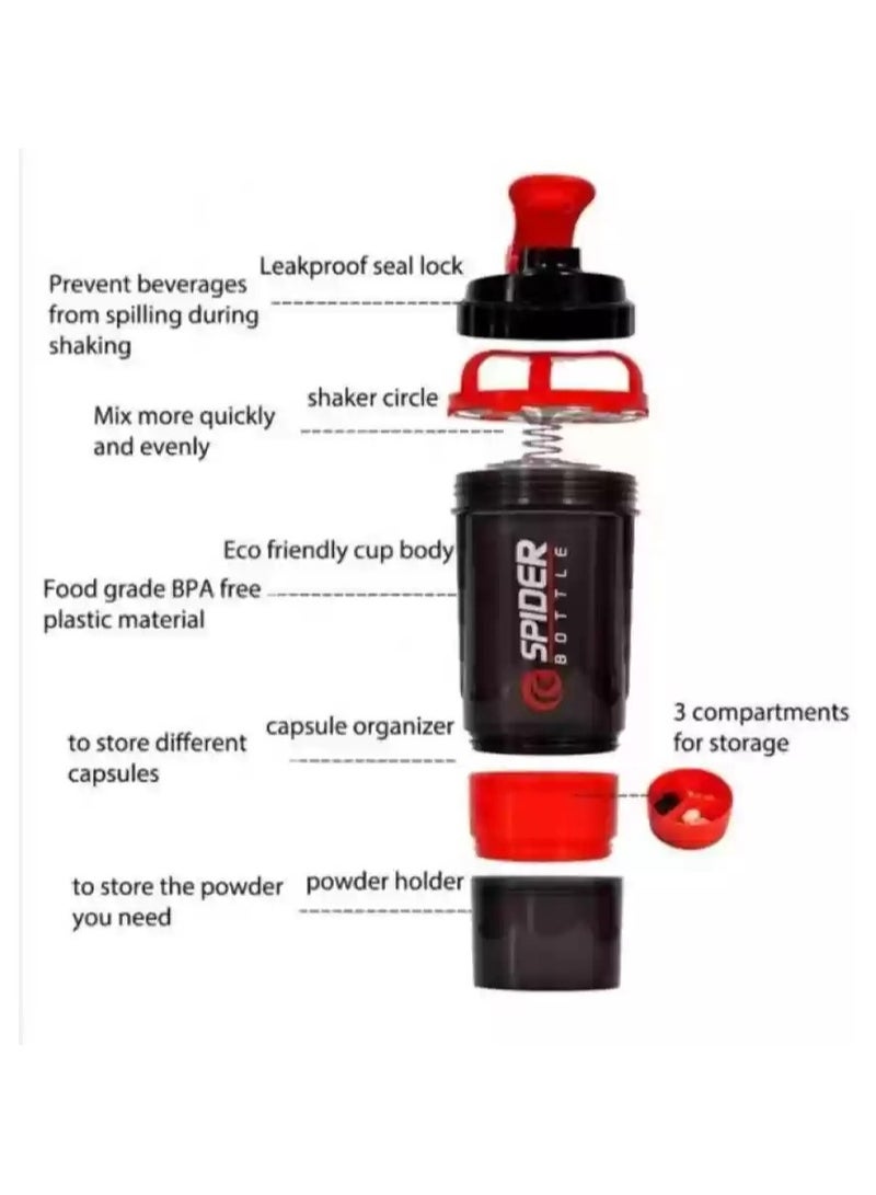 سبايدر بوتل برو ستاك شيكر - زجاجة ثلاثية الطبقات سعة 500 مل لعشاق الرياضة - Image 5
