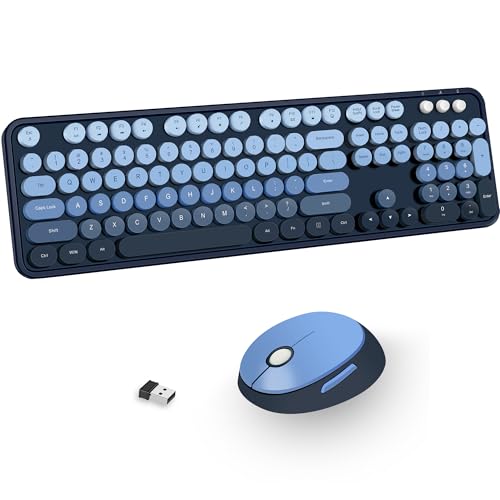 Kootop Wireless Keyboard and Mouse Combo, Cute Colorful 104 Keys Typewriter Retro Round Keycaps Keyboard for PC Laptop,Desktop,Windows, Home and Office Keyboards(Blue) - Image 1