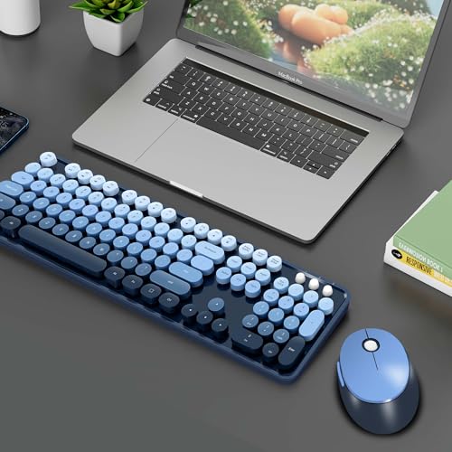 Kootop Wireless Keyboard and Mouse Combo, Cute Colorful 104 Keys Typewriter Retro Round Keycaps Keyboard for PC Laptop,Desktop,Windows, Home and Office Keyboards(Blue) - Image 5