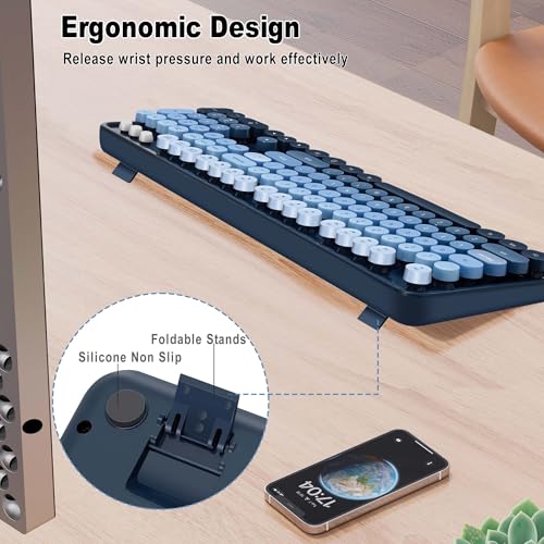 Kootop Wireless Keyboard and Mouse Combo, Cute Colorful 104 Keys Typewriter Retro Round Keycaps Keyboard for PC Laptop,Desktop,Windows, Home and Office Keyboards(Blue) - Image 3