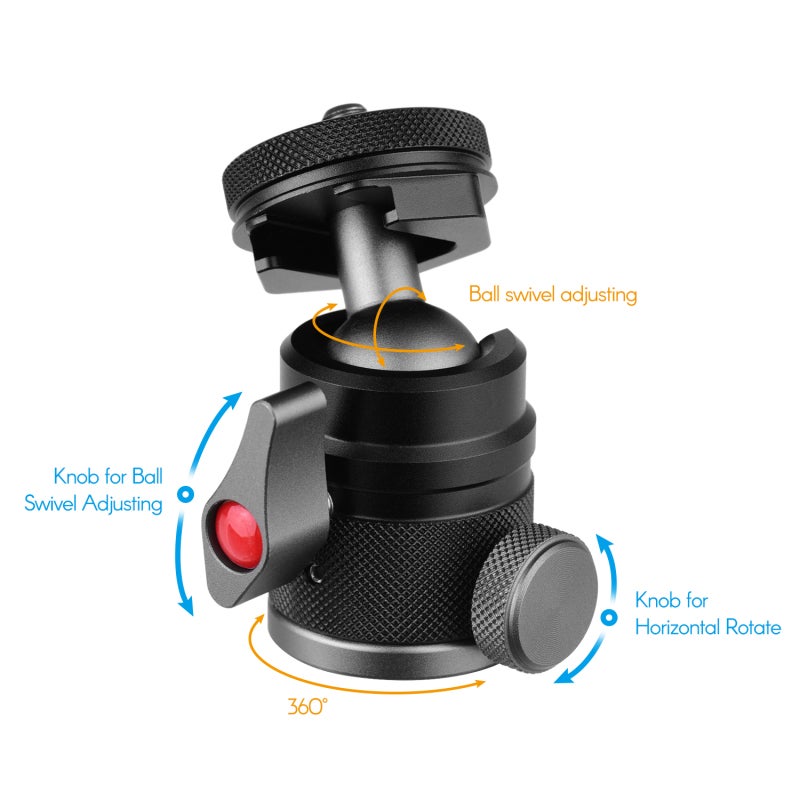 Mini Ball Head: 360° Swivel Aluminum Alloy Compact Size - Dual Use Quick Release Lock Tripod Ball Head for Camera Tripod Selfie Stick Monopod - Image 2