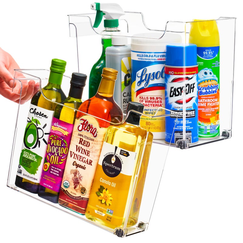 Sorbus Roll Out Bottle Organization Bins - 2 Sizes Pantry Under Sink Organizer with Wheels & Handles - Clear Plastic Organizing Containers for Cleaning Supplies - Kitchen Cabinet Laundry Room Storage - Image 1