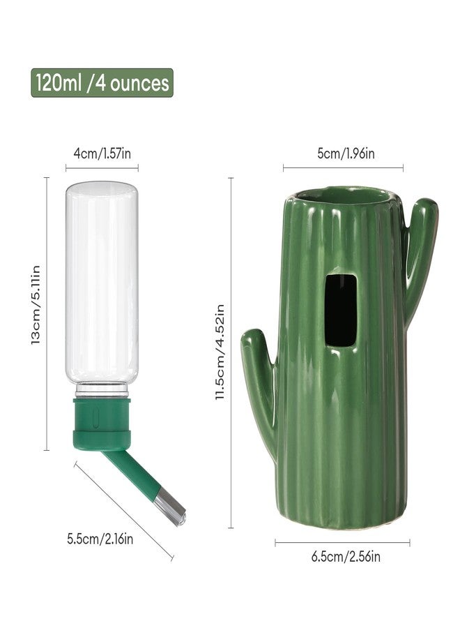BUCATSTATE Cactus Ceramic Leakproof Hamster Water Bottle Gerbils Water Bottles with Holder Water Feeder for Small Animals (Green) - Image 2