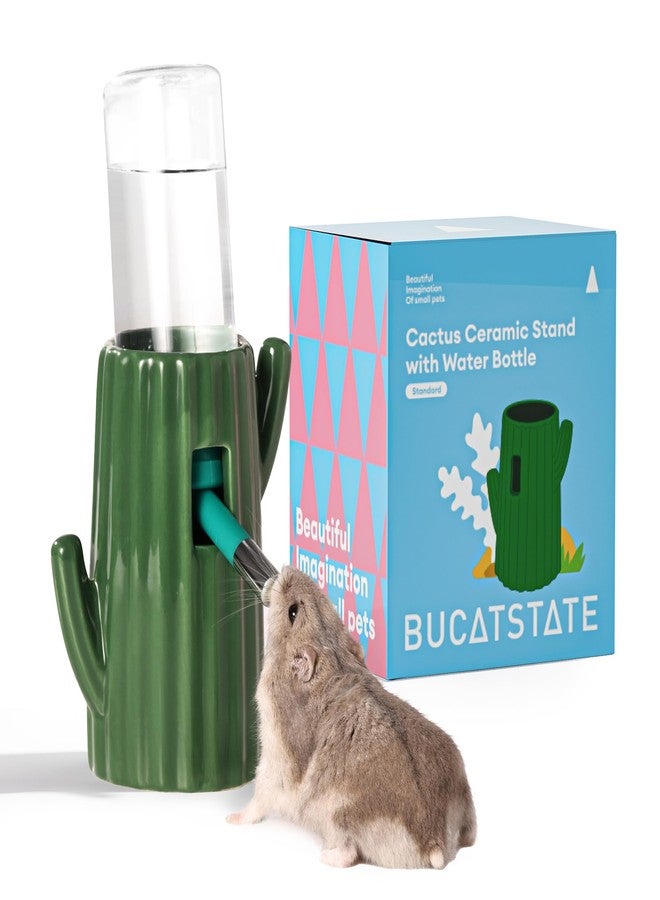 BUCATSTATE Cactus Ceramic Leakproof Hamster Water Bottle Gerbils Water Bottles with Holder Water Feeder for Small Animals (Green) - Image 1