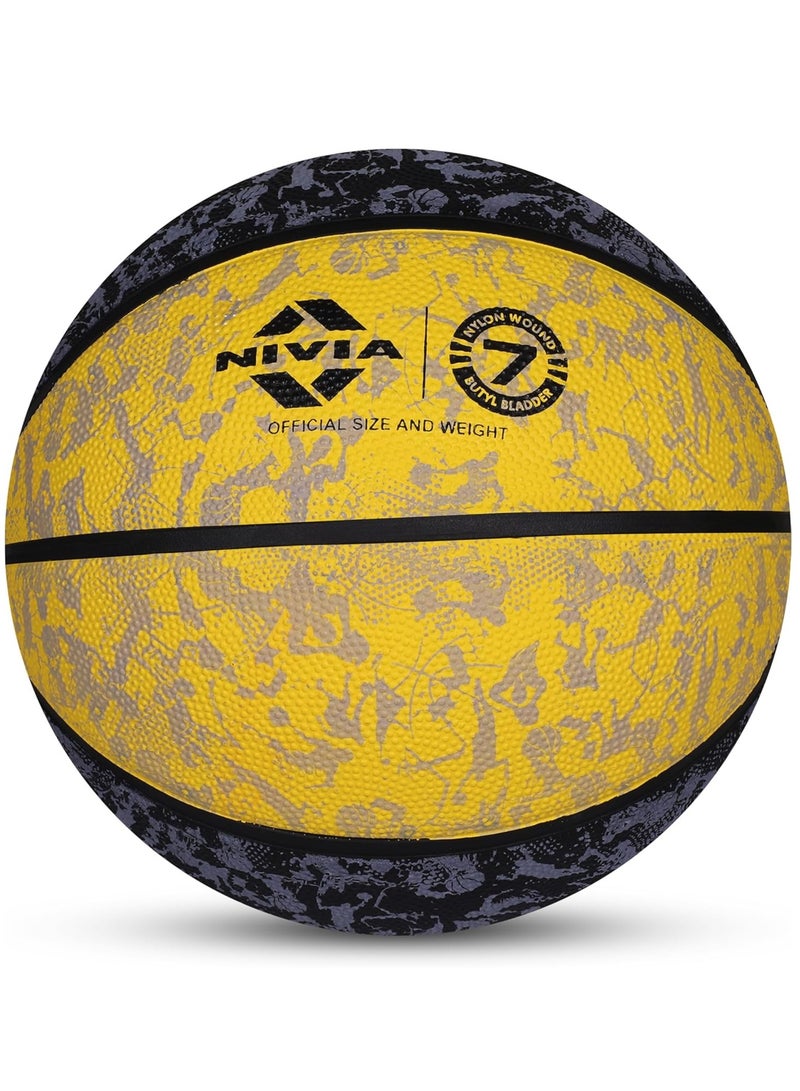 Nivia Graffiti Moulded Basketball | Color: Black & Yellow | Size: 7 | Material: Rubber | Suitable for Hard Surface | Ideal for Intermediate, Training, Competition | Machine Stitched | Butyl Bladders - Image 5
