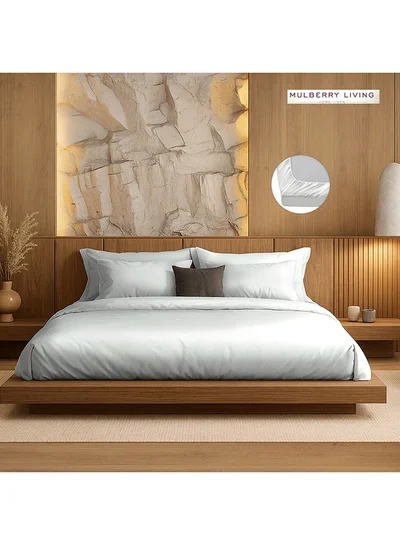 MULBERRY LIVING Polyester Queen Fitted Bedsheet Set-300 TC Silken Berry Art Silk Satin. 1 Sheet 160x200x30 cm / 2 Pillow Covers: 50x75 cm -Silver grey