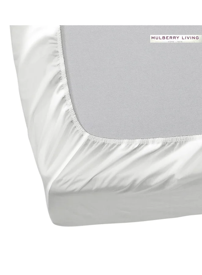 MULBERRY LIVING Polyester Queen Fitted Bedsheet Set-300 TC Silken Berry Art Silk Satin. 1 Sheet 160x200x30 cm / 2 Pillow Covers: 50x75 cm -Silver grey
