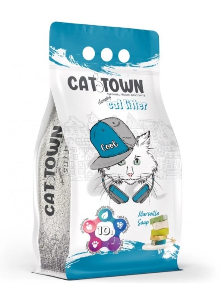 رمل فضلات القطط مصنوع من البنتونيت الطبيعي المتكتل بنسبة 100% سعة 10 لتر) (برائحة صابون)