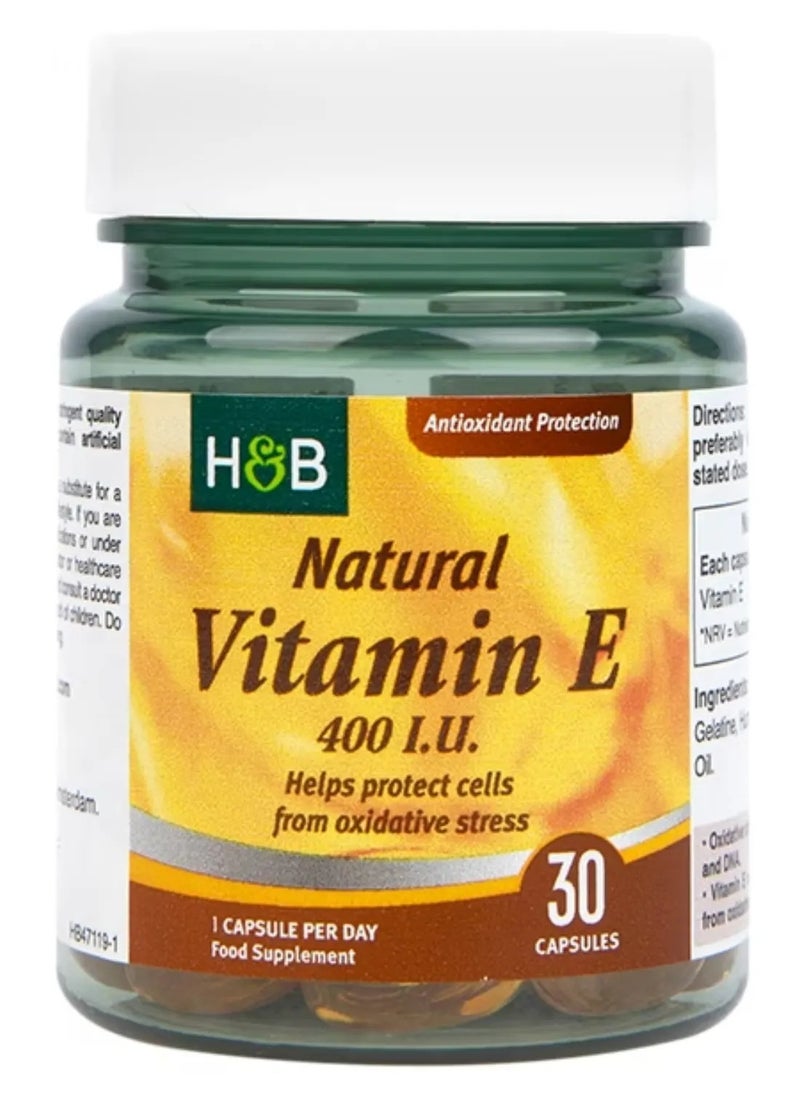 H&B H&B Natural Vitamin E 400 I.U. Capsules For Antioxidant Protection, Pack of 30's 