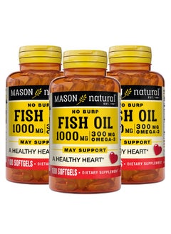 Mason Natural No Burp Fish Oil 1000 Mg Omega 3 300 Mg Healthy Heart Supports Circulatory Function Improved Cardiovascular Health 100 Softgels (Pack Of 3)  - Image 2