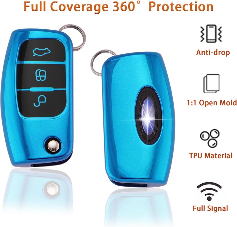Koaudb TPU Car Key Case Cover for Ford Models with Key Chain Lanyard - Image 3