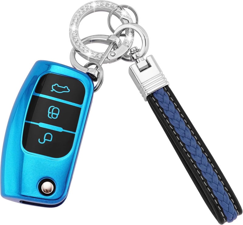 Koaudb TPU Car Key Case Cover for Ford Models with Key Chain Lanyard - Image 1