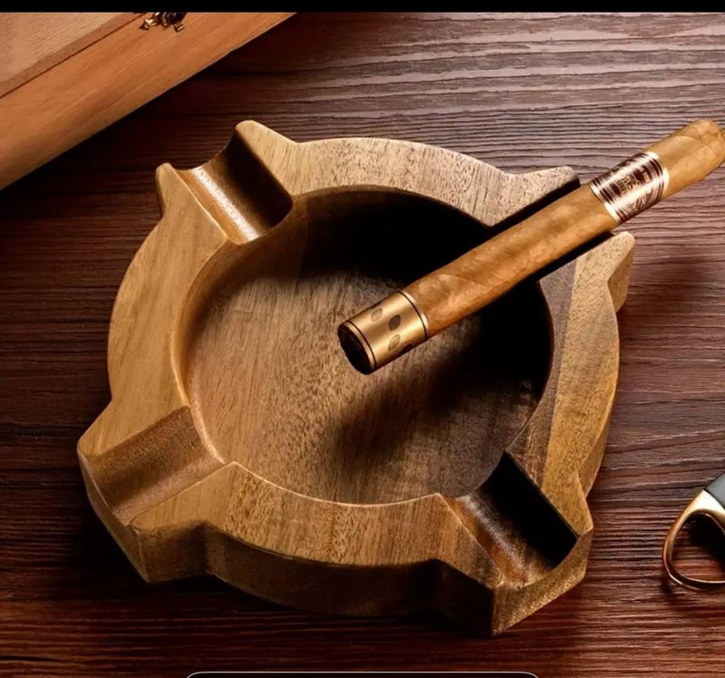 Generic Wooden Ashtray, Round Shape with Four Slots, Natural Wood Finish, .sa - Image 1