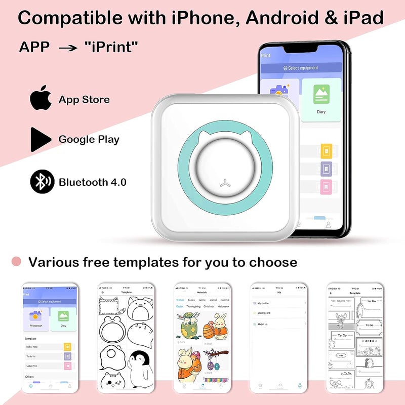 Mini Pocket Sticker Printer, 1Pcs Bluetooth Wireless Portable Mobile Printer Machine Thermal Printer for Notes, Memo, Photo, Pocket Label Receipt Printer Compatible with iOS  Android - Image 2