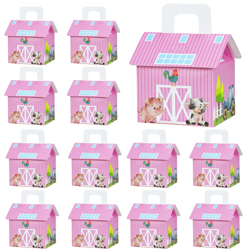 Caoekego 16 Pieces Pink Farm Animal Party Gift Box Farm Cow Theme Candy Box Farm Barn Birthday Party Decoration - Image 1