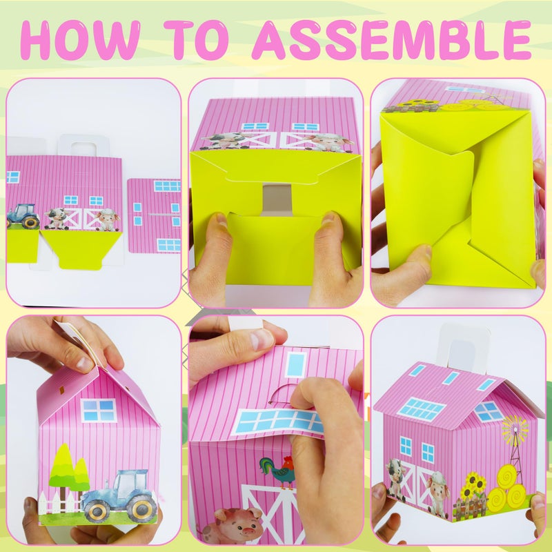 Caoekego 16 Pieces Pink Farm Animal Party Gift Box Farm Cow Theme Candy Box Farm Barn Birthday Party Decoration - Image 5