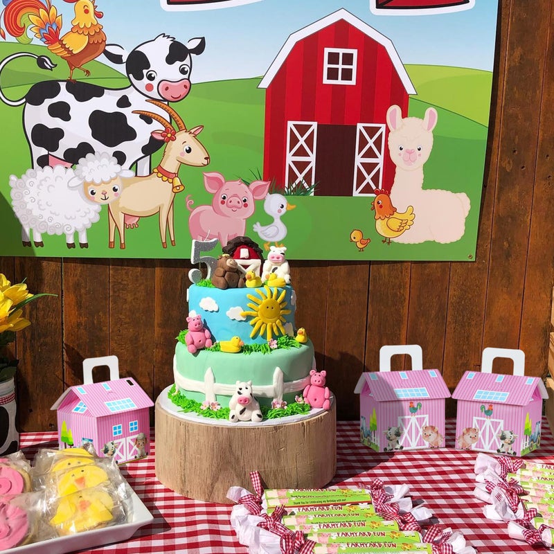 Caoekego 16 Pieces Pink Farm Animal Party Gift Box Farm Cow Theme Candy Box Farm Barn Birthday Party Decoration - Image 2