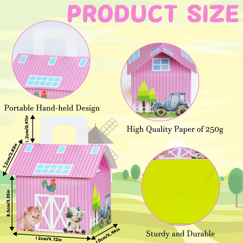Caoekego 16 Pieces Pink Farm Animal Party Gift Box Farm Cow Theme Candy Box Farm Barn Birthday Party Decoration - Image 4