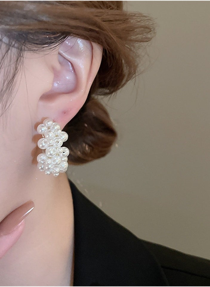 ماركة غير محددة - خواتم الأذن Hoops C من اللؤلؤة الحلوة RAKOL ، بالأسلوب الفرنسي ، بوقت مرتفع ، لطيفة وحلوة ، قليلة ، مناسبة للذهاب إلى العمل. - Image 1