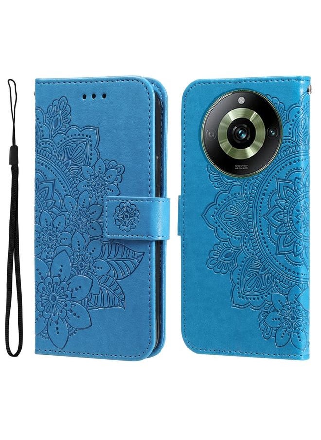 HuHa Case Cover For Realme 11 Pro / 11 Pro+ 7-petal Flowers Embossing Leather Phone Case Blue 