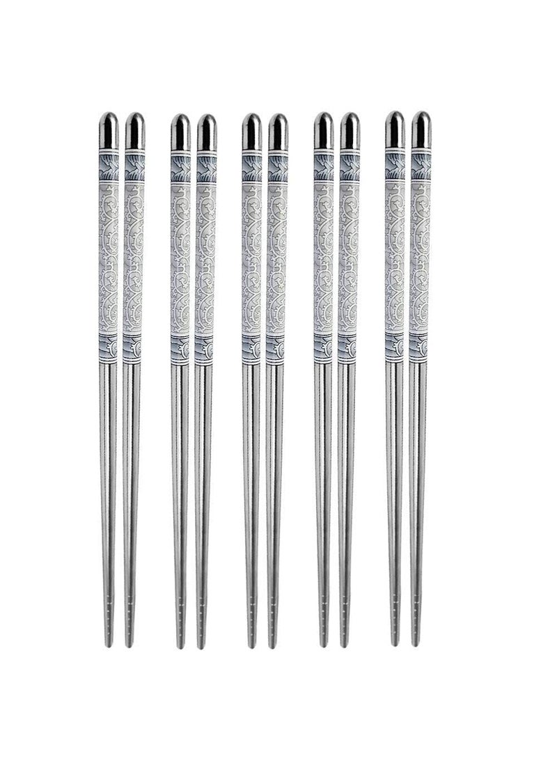 Pamidhar Pamidhar 5 Pairs Reusable Metal Stainless Steel Chopsticks Dishwasher Safe Lightweight Easy to Use Metal Chop Stick Utensils  - Image 1