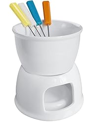 Tebery Tebery Fondue Set With 4 Color Forks, Premium Tea Light Porcelain Melting Pot For Cheese, Chocolate and Tapas - White  - Image 1