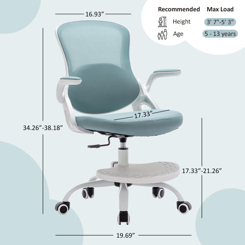 MINPINSER Kids Desk Chair,Ergonomic Study Chair with Adjustable Height,Swivel Mesh Desk Chair with Wheels,Home Office Chair for Children in Home Bedroom Blue - Image 2