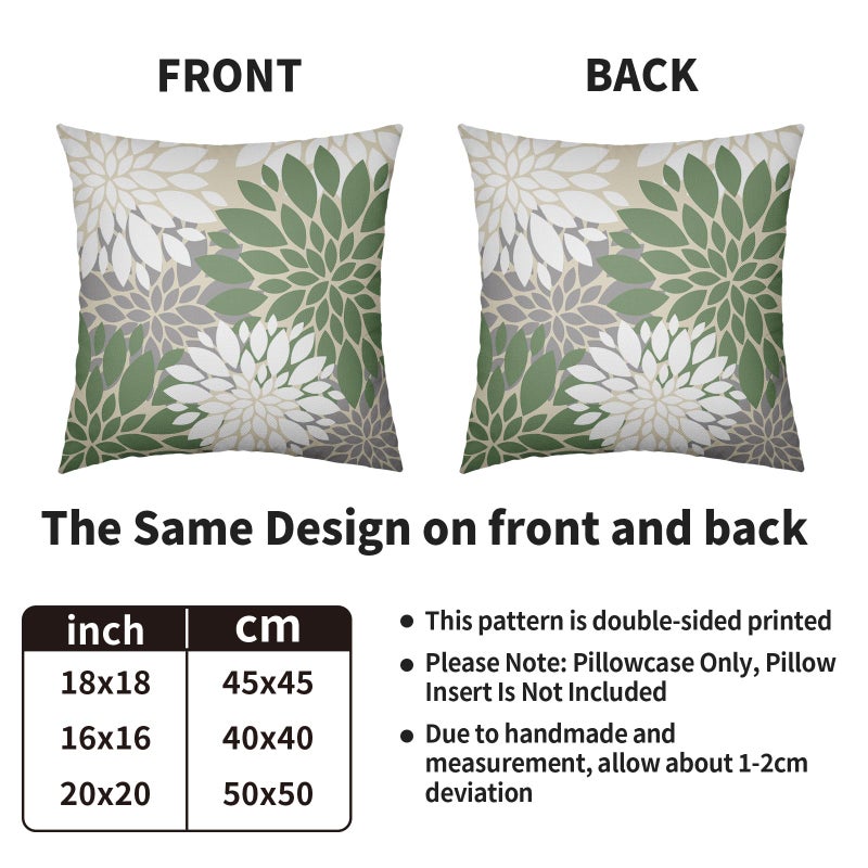 Smozenith Sage Green White Grey Gray Pillow Covers 16X16 Inch Set of 2  Spring Modern Geometry Dahlia Floral Print Decorative Throw Pillow Covers Outdoor Farmhouse Cushion Case for Couch Sofa Bed Decor  - Image 4