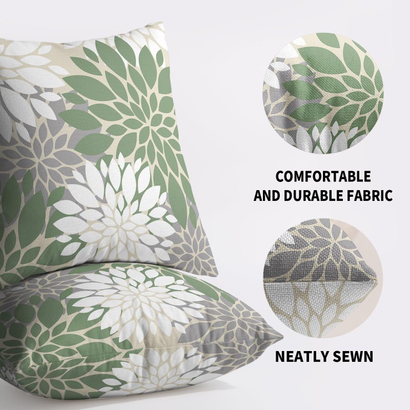 Smozenith Sage Green White Grey Gray Pillow Covers 16X16 Inch Set of 2  Spring Modern Geometry Dahlia Floral Print Decorative Throw Pillow Covers Outdoor Farmhouse Cushion Case for Couch Sofa Bed Decor  - Image 5
