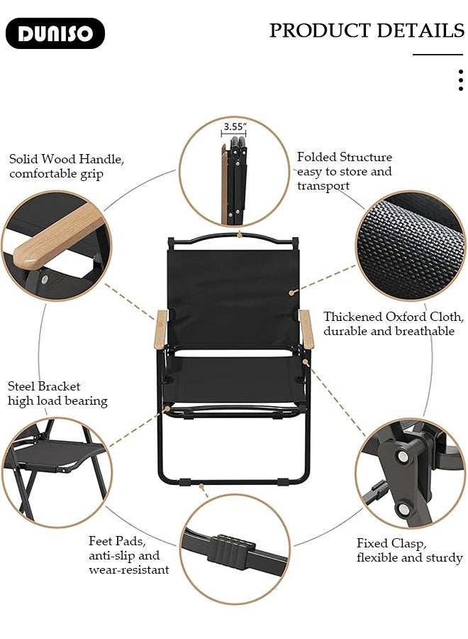 DUNISO Folding Camping Chair, Lightweight Backpacking Chair, Portable Collapsible Ultralight BBQ Furniture, Wood Armrest Metal Frame Travel Chair, Compact Beach Chair for Hiking, Fishing, Travel, Beach ,BBQ - Image 3