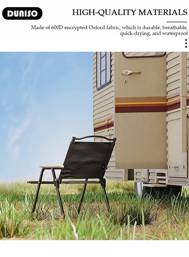 DUNISO Folding Camping Chair, Lightweight Backpacking Chair, Portable Collapsible Ultralight BBQ Furniture, Wood Armrest Metal Frame Travel Chair, Compact Beach Chair for Hiking, Fishing, Travel, Beach ,BBQ - Image 4