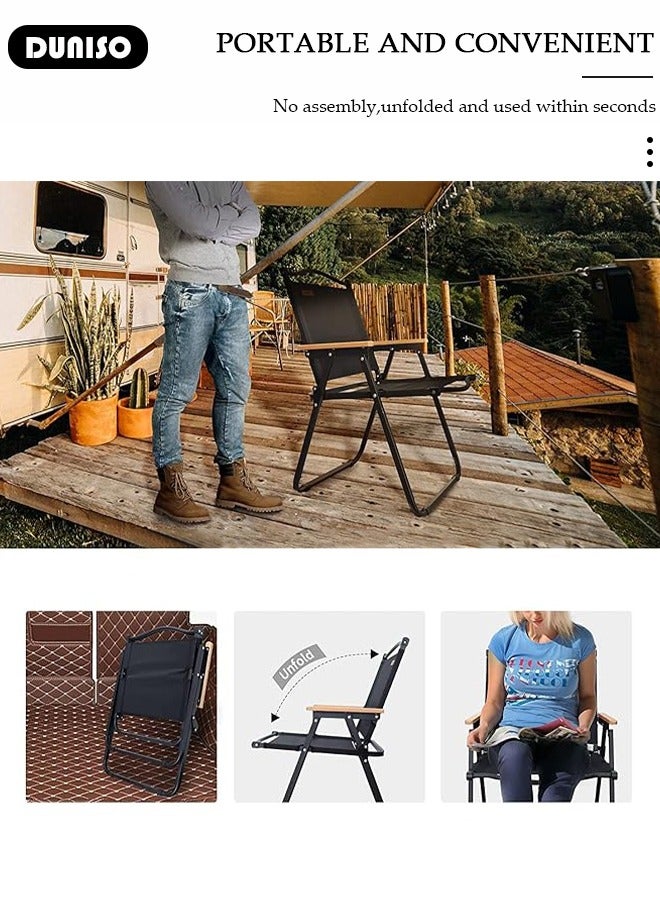 DUNISO Folding Camping Chair, Lightweight Backpacking Chair, Portable Collapsible Ultralight BBQ Furniture, Wood Armrest Metal Frame Travel Chair, Compact Beach Chair for Hiking, Fishing, Travel, Beach ,BBQ - Image 5