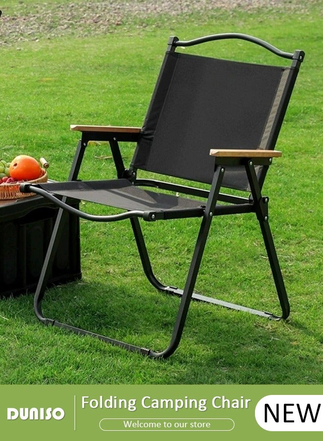 DUNISO Folding Camping Chair, Lightweight Backpacking Chair, Portable Collapsible Ultralight BBQ Furniture, Wood Armrest Metal Frame Travel Chair, Compact Beach Chair for Hiking, Fishing, Travel, Beach ,BBQ - Image 1