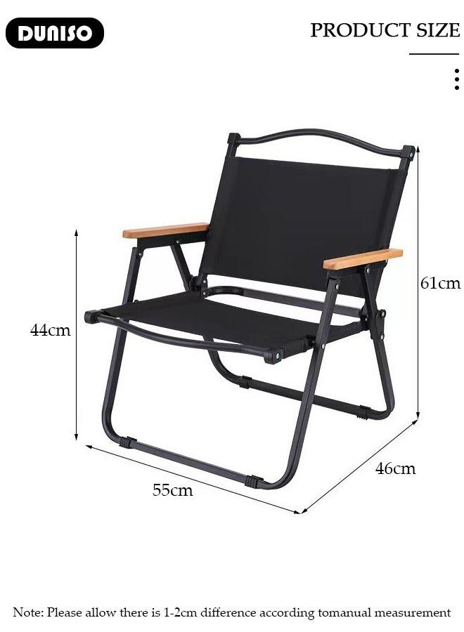 DUNISO Folding Camping Chair, Lightweight Backpacking Chair, Portable Collapsible Ultralight BBQ Furniture, Wood Armrest Metal Frame Travel Chair, Compact Beach Chair for Hiking, Fishing, Travel, Beach ,BBQ - Image 2