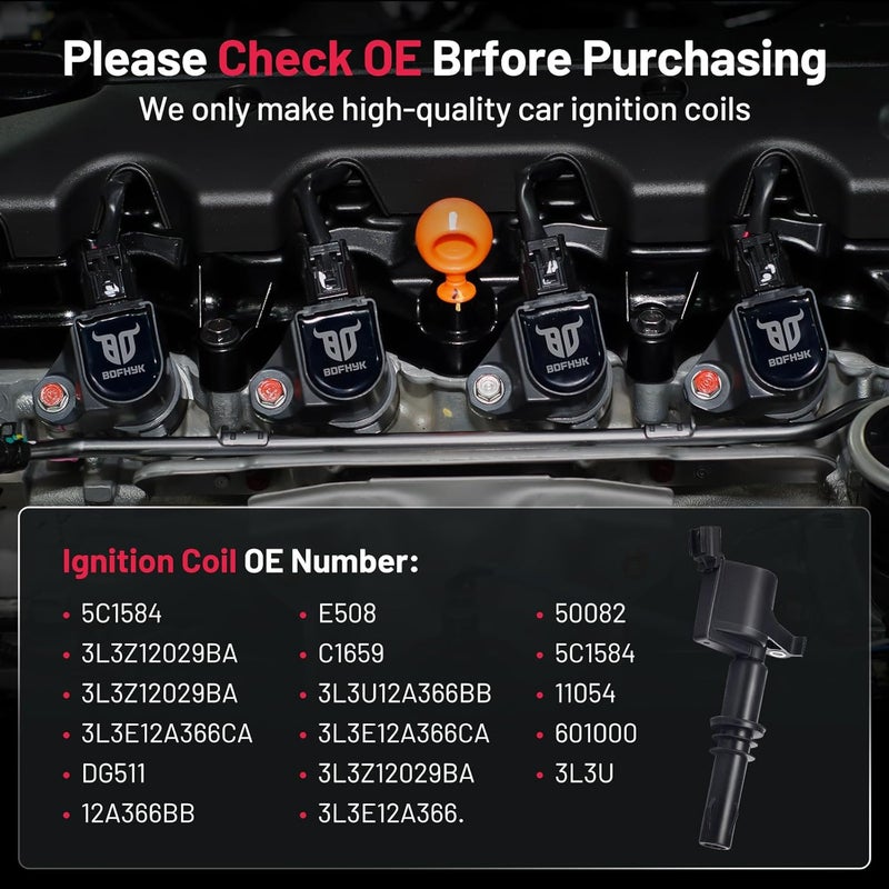 BDFHYK بداية BDFHYK 8 حزمة لفائف الإشعال لفورد F150، F250، لينكولن V8 V10 - Image 3
