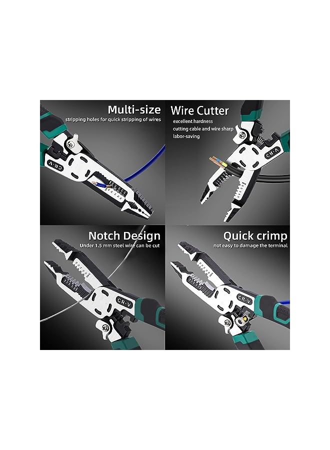 PROMASS 10-in-1 Wire Stripper Tool,Wire Strippers,Cable Cutters,CR-V Multifunctional Plier with Wire Stripper Crimper Side Cutter, Shearing,Screw Gripping Pliers for Electric Cable (10-in-1 stripper) - Image 3