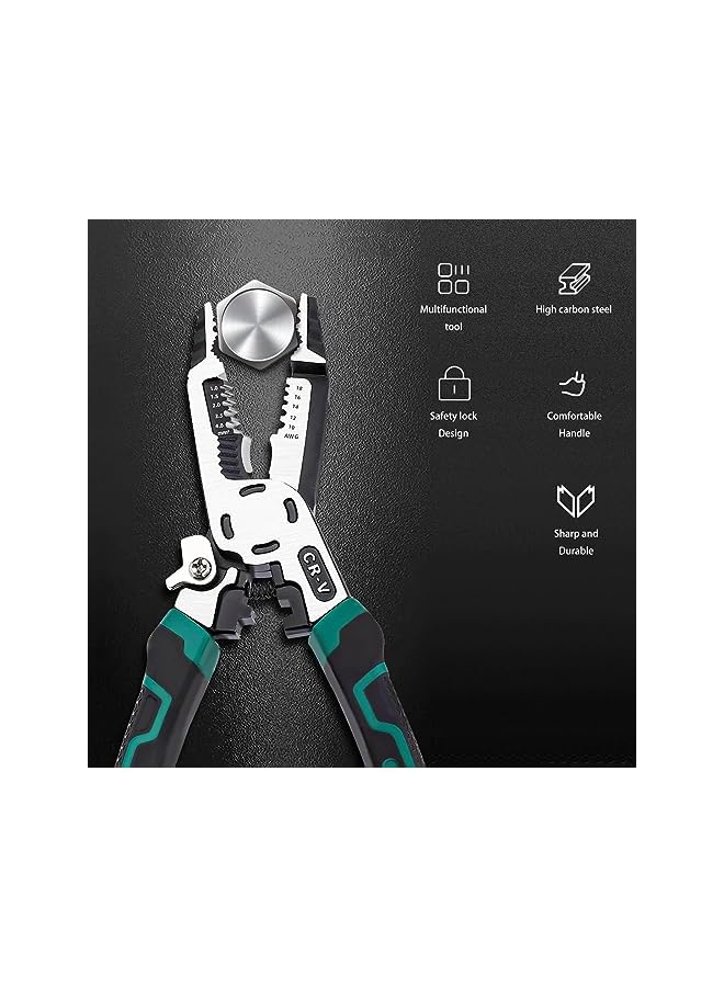 PROMASS 10-in-1 Wire Stripper Tool,Wire Strippers,Cable Cutters,CR-V Multifunctional Plier with Wire Stripper Crimper Side Cutter, Shearing,Screw Gripping Pliers for Electric Cable (10-in-1 stripper) - Image 2
