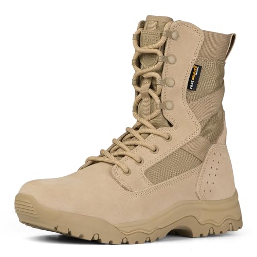 FREE SOLDIER Men's Tactical Boots 8 Inches Lightweight Combat Boot Durable Suede Leather Military Work Boots Desert Boot (Tan, 10.5) - Image 1