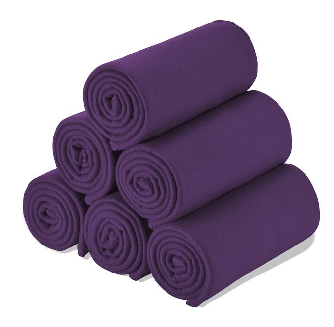 FLEECE THROW BLANKET SET BULK FOR TRAVEL KIDS OUTDOOR WEDDING PET PURPLE PACK OF 6 50X60 INCHES