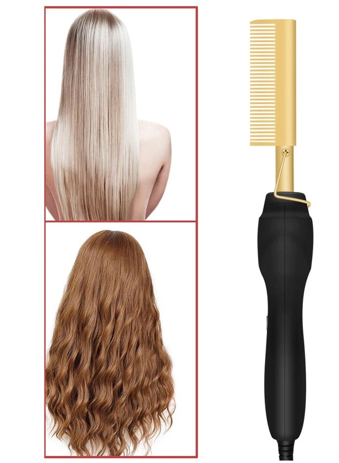 DubaiGallery Mini Titanium Hot Comb Metal Electric Straight Iron Heat Press Customized Hair Straightener  - Image 1