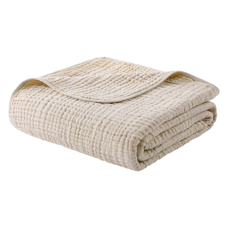 YOOFOSS Yoofoss Muslin Blanket 100 Organic Cotton Throw Large 50 x 60 for Bed Couch Summer Gauze Blanket for Adults Lightweight and Breathable Apricot White